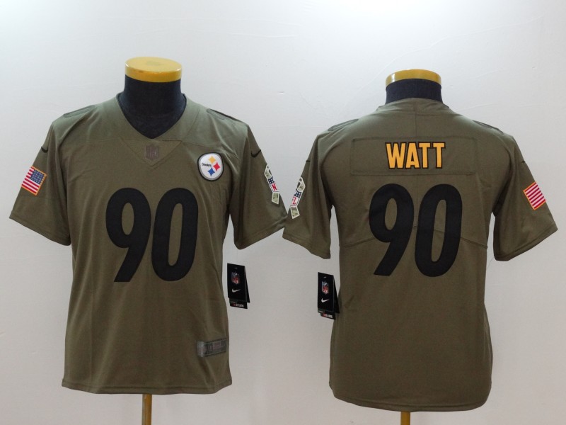 Women Pittsburgh Steelers #90 Watt Nike Olive Salute To Service Limited NFL Jerseys->->Women Jersey